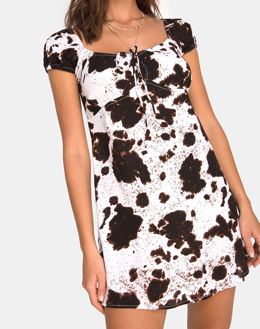 Short Sleeve Brown and White Cow Print ...
